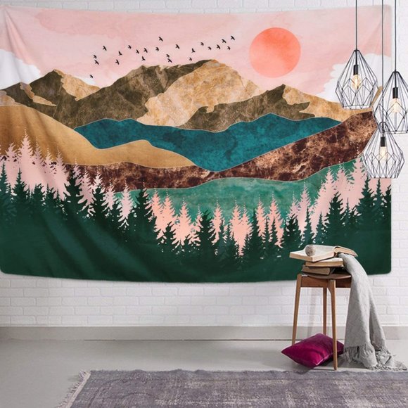 Nature Forest Tree Mountain Tapestry Wall Decor - Picture 2 of 5